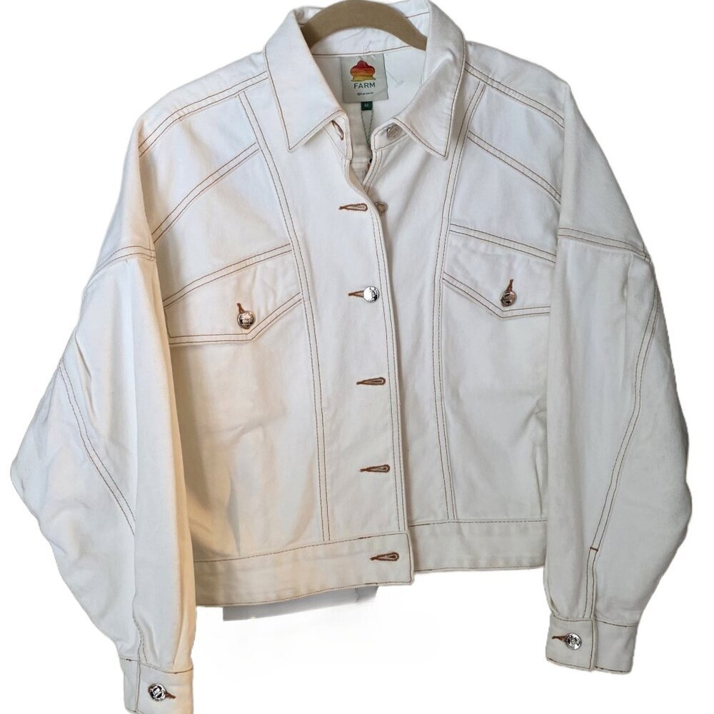 Farm Rio Mini Bomber Jacket Off White - Sz M NWT - Picture 2 of 6